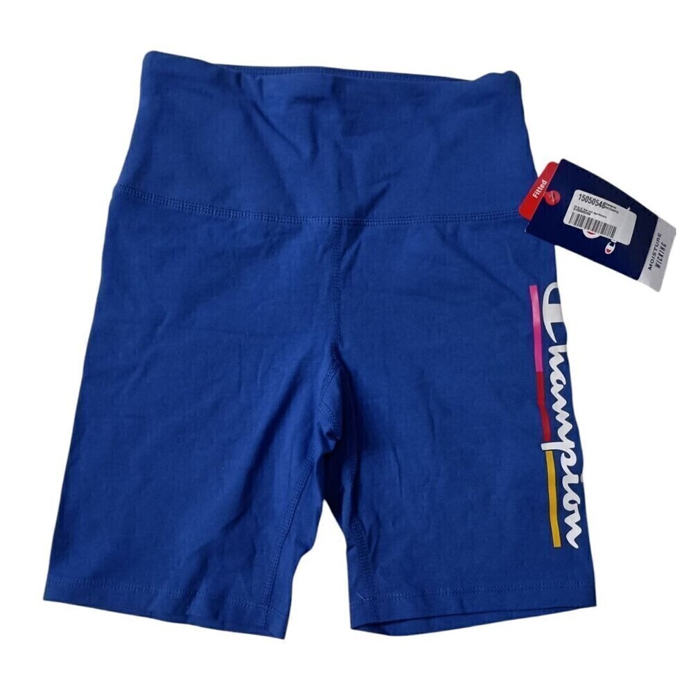Champion Womens Bike Short XS Workout Blue Logo Moisture Wicking Biking Outdoor